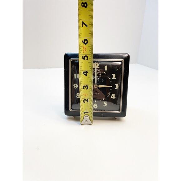 Antique Westclox Spur Model Square Mid Century Clock Chrome Accents Alarm Clock - Picture 8 of 9